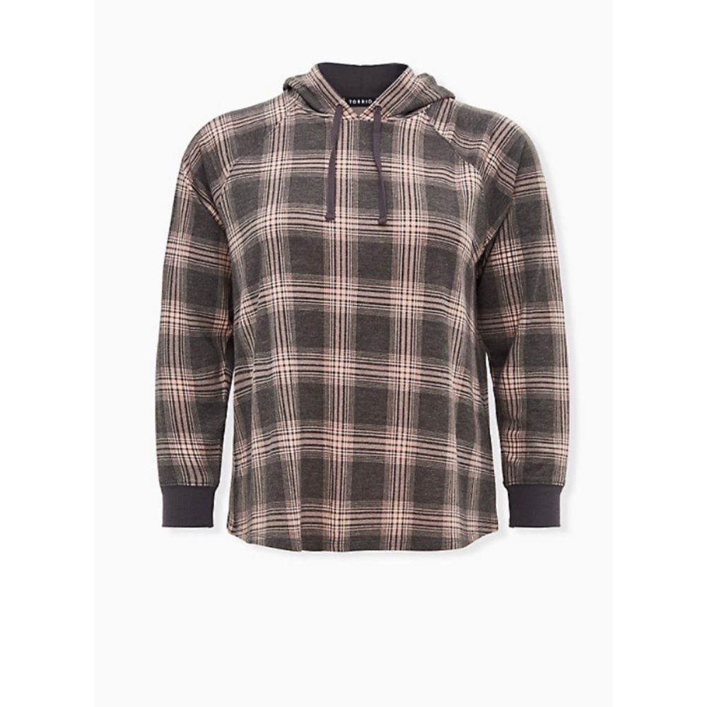 🆕Torrid Black & Peach Plaid Terry Hoodie 1X 14 16